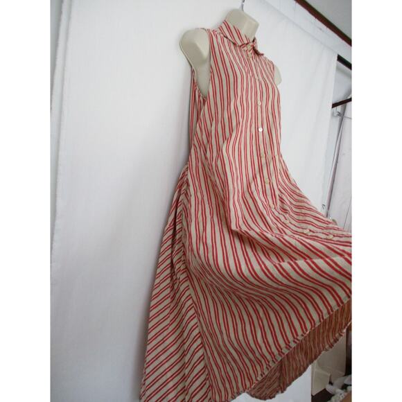 Palmer Harding Shirt Dress Womens 8 Linen Blend Striped A-Line Belted Red Beige - Picture 8 of 16